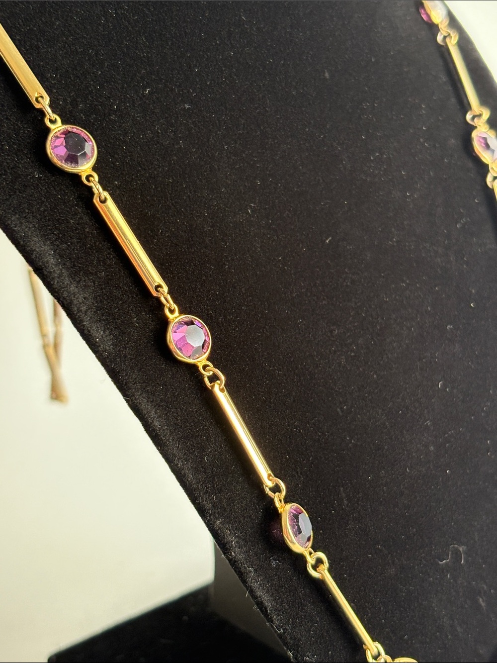 Gold Purple Gem Accent Chain Necklace Women Jewelry - Picture 3 of 5